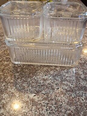 1930s Federal Glass ar Ribbed Glass Storage Dish Set